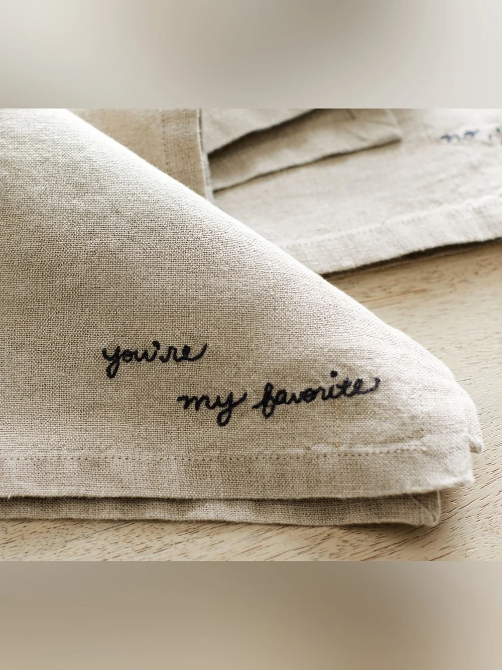 Pottery Barn My Favorite Embroidered Linen Napkins - Set of 4 - NWT